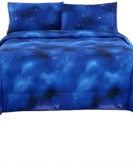 3PCS Blue Galaxy Twin Comforter Set, Bed in a Bag Space Twin Quilt Bedding Set, Hotel Luxury, Summer Cute Comforter Twin for Boys Girls Toddler Kids and Teens, Twin - LeafyLoom