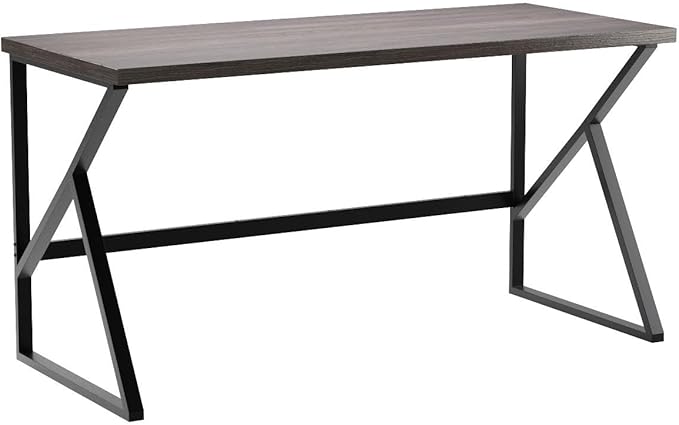 HSH Industrial Home Office Desk, Metal and Wood Computer Desk, Rustic Vintage Soho Work Study Writing Table, Modern PC Desk for Livingroom Bedroom, Farmhouse Computer Table Grey 55 inch Wide - LeafyLoom