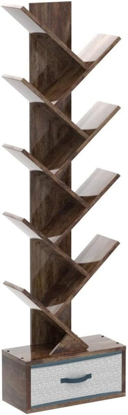 Tree Bookshelf with Drawer,Bookcase ,Bookshelves,Rack,Storage Rack,Holder,Organizer for Books,Wood Bookshelves,Book Tree,NarrowBookshelf Board Game Storage(Color:Rustic Brown), r-09 - LeafyLoom