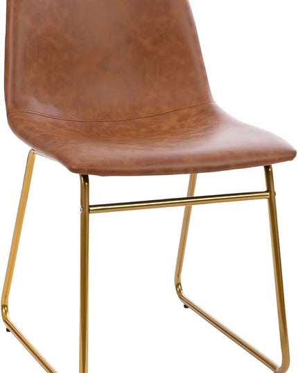 Flash Furniture Butler 18 Inch Commercial Grade LeatherSoft Dining Table Height Chair, Mid-Back Gold Sled Base with Light Brown LeatherSoft Upholstery, Set of 2 - LeafyLoom