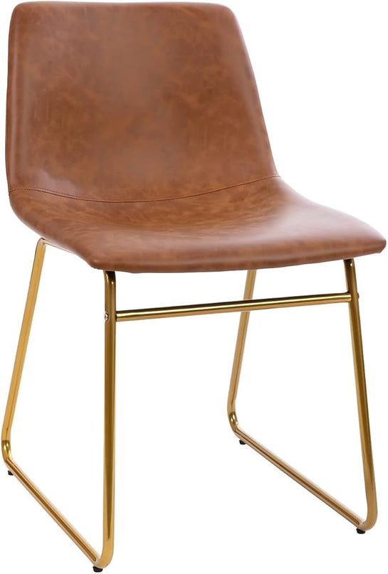 Flash Furniture Butler 18 Inch Commercial Grade LeatherSoft Dining Table Height Chair, Mid-Back Gold Sled Base with Light Brown LeatherSoft Upholstery, Set of 2 - LeafyLoom