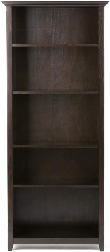 SIMPLIHOME Amherst SOLID WOOD 30 Inch Transitional 5 Shelf Bookcase in Hickory Brown, For the Living Room, Study Room and Office - LeafyLoom