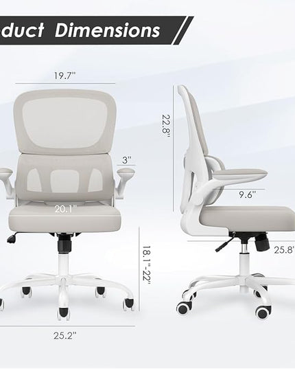 Soohow Ergonomic Home Office Chair, Mesh Desk Chair with Lumbar Support, Comfy Computer Desk Chair with Flip Armrest Rolling Wheels, Khaki. - LeafyLoom