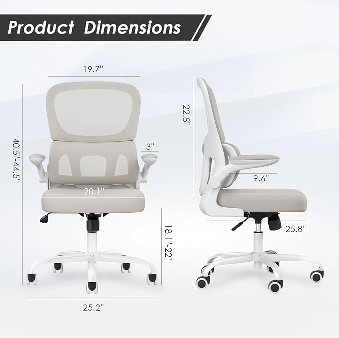 Soohow Ergonomic Home Office Chair, Mesh Desk Chair with Lumbar Support, Comfy Computer Desk Chair with Flip Armrest Rolling Wheels, Khaki. - LeafyLoom