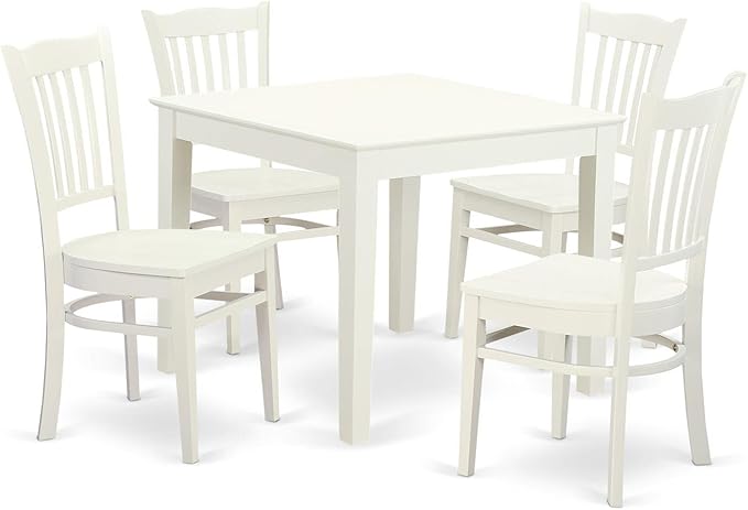East West Furniture OXGR5-LWH-W Oxford 5 Piece Room Furniture Set Includes a Square Kitchen Table and 4 Dining Chairs, 36x36 Inch - LeafyLoom