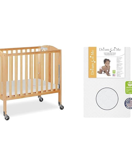 3-in-1 Folding Portable Crib and 3” Extra Firm Fiber Crib Mattress Bundle, Natural and Greenguard Gold Certified - LeafyLoom