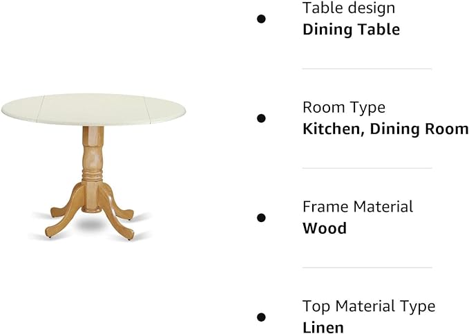 East West Furniture DLT-LOK-TP Dublin Kitchen Table - a Round Dining Table Top with Dropleaf & Pedestal Base, 42x42 Inch, Linen White & Oak - LeafyLoom