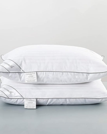 Goose Feather Down Bed Pillow for Sleeping, Hotel Collection Queen Size Soft Bed Pillow，100% Cotton cover Queen (20X30IN) Stripe White 1 Pack - LeafyLoom