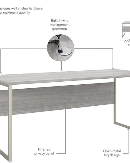 Bush Business Furniture Hybrid 72W x 30D Computer Table Desk with Metal Legs in Platinum Gray - LeafyLoom