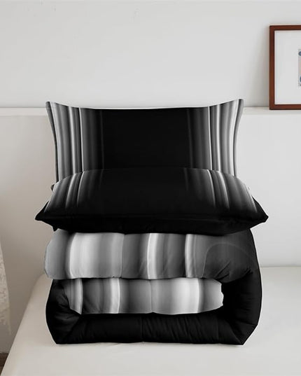 Feelyou Geometric Abstract Ombre Bedding Set Men Adults Teens Grey Gray and Black Striped Comforter Set Kids Boys Girls Simple Modern Quilt Setwith 1 Pillowcase 2Pcs Bedding Twin - LeafyLoom