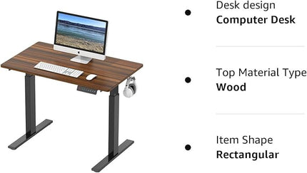 SHW Electric Height Adjustable Standing Desk, 40 x 24 Inches, Walnut - LeafyLoom
