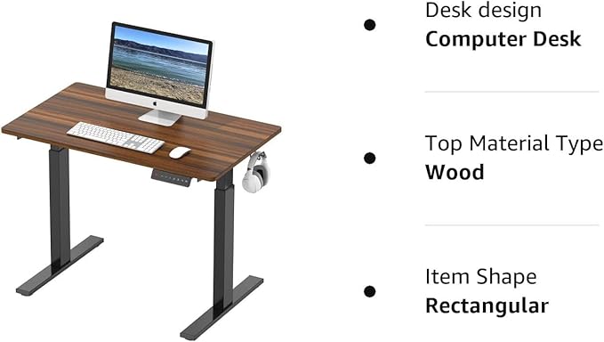 SHW Electric Height Adjustable Standing Desk, 40 x 24 Inches, Walnut - LeafyLoom