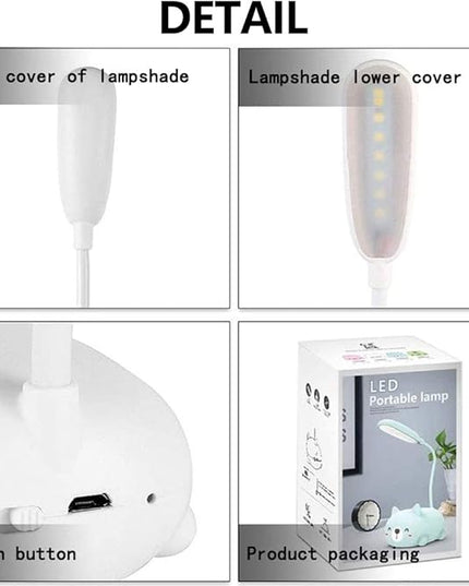 Kids Lamp, LED Desk Lamp for Kids, Cute Cat Lamp Kawaii Desk Accessories, Flexible Gooseneck Eye-Care Cartoons Small Desk Lamp Girls Gifts (White) - LeafyLoom