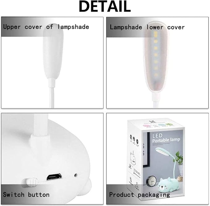 Kids Lamp, LED Desk Lamp for Kids, Cute Cat Lamp Kawaii Desk Accessories, Flexible Gooseneck Eye-Care Cartoons Small Desk Lamp Girls Gifts (White) - LeafyLoom