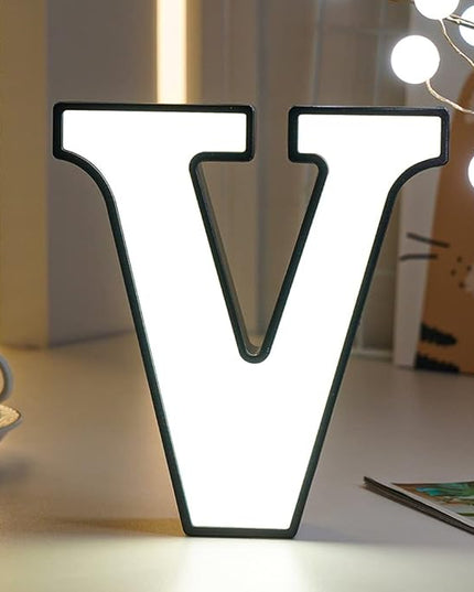 LED Marquee Letter Lights-DIY Marquee Lights up Letter Signs, Dual DC Interface Upgrade Multi-Letter Connection, 26 Alphabet Signs for Wedding, Birthday, Party， Bar Decoration (V) - LeafyLoom