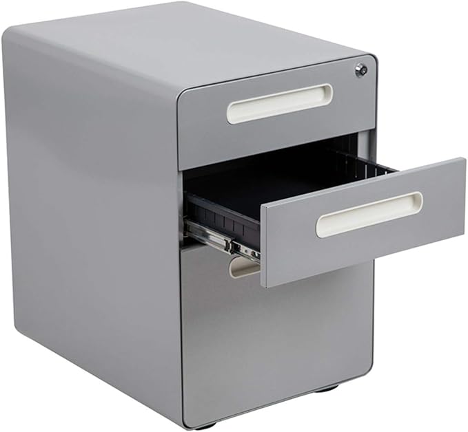 Flash Furniture Wren Ergonomic 3-Drawer Mobile Locking Filing Cabinet with Anti-Tilt Mechanism and Hanging Drawer for Legal & Letter Files, Gray - LeafyLoom