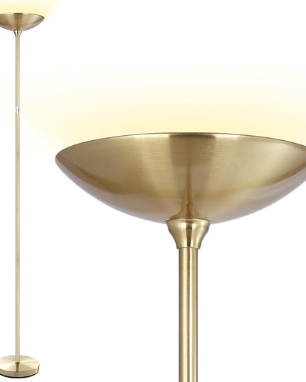 BoostArea Torchiere Standing Lamp,20W 2000LM LED Halogen Stepless Dimmable,Touch Control,50000hrs Lifespan,Pale Floor Lamps for Living Room, Bedroom,Gold - LeafyLoom
