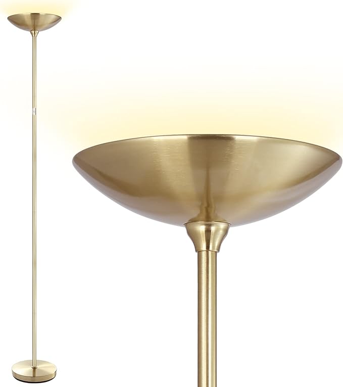 BoostArea Torchiere Standing Lamp,20W 2000LM LED Halogen Stepless Dimmable,Touch Control,50000hrs Lifespan,Pale Floor Lamps for Living Room, Bedroom,Gold - LeafyLoom