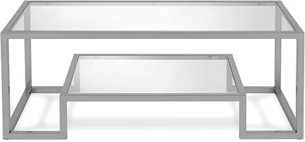 Henn&Hart 45" Wide Rectangular Coffee Table in Satin Nickel, Modern coffee tables for living room, studio apartment essentials - LeafyLoom