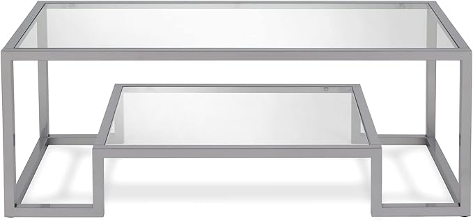 Henn&Hart 45" Wide Rectangular Coffee Table in Satin Nickel, Modern coffee tables for living room, studio apartment essentials - LeafyLoom