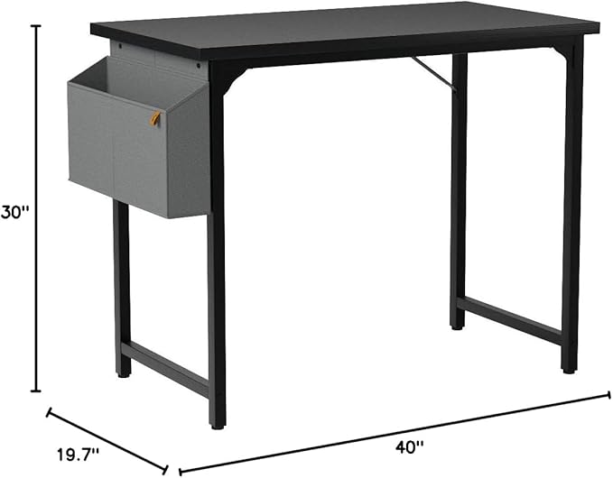 CubiCubi Computer Desk 40" Study Writing Table for Home Office, Modern Simple Style PC Desk, Black Metal Frame, Black - LeafyLoom