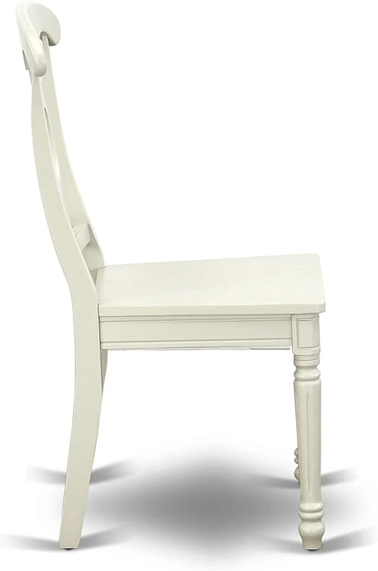 East West Furniture KEC-LWH-W Kenley Dinette Chairs - Napoleon Back Solid Wood Seat Kitchen Chairs, Set of 2, Linen White - LeafyLoom