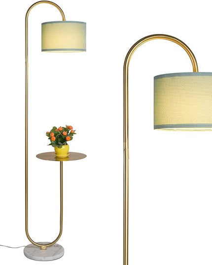 Hsyile KU300272 Arc Floor Lamp with Hanging Drum Shade for Living Room-Marble Base Modern Tall Stand Up Light with Table, Contemporary Over The Couch Gold Lamp Standing Lamps for Bedroom Office - LeafyLoom