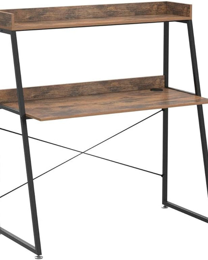 DESIGNA 48 Inch Ladder Desk with Storage Shelves, 2-Tier Home Office Students Study Writing PC Computer Gaming Table with Bookshelf Modern Workstation for Small Space Saving, Metal Frame, Rustic Brown - LeafyLoom