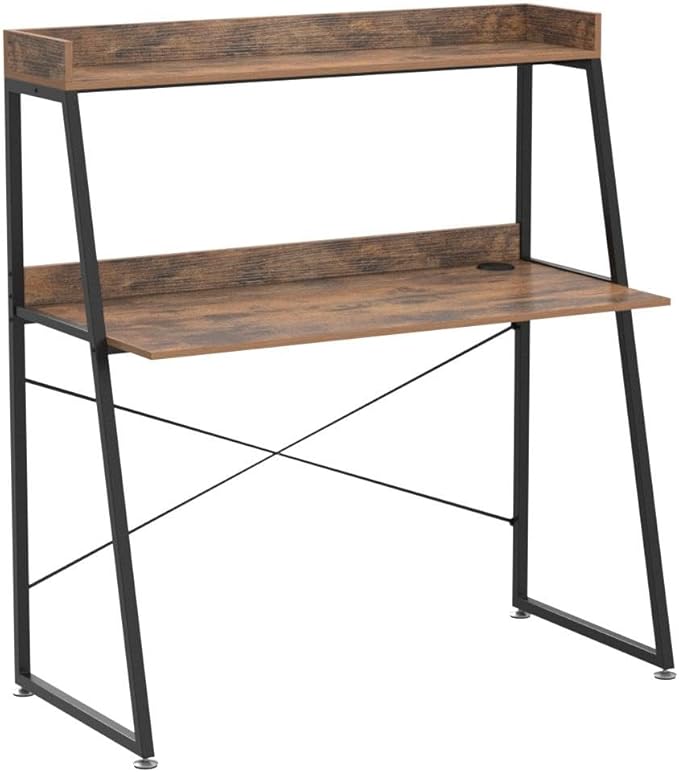 DESIGNA 48 Inch Ladder Desk with Storage Shelves, 2-Tier Home Office Students Study Writing PC Computer Gaming Table with Bookshelf Modern Workstation for Small Space Saving, Metal Frame, Rustic Brown - LeafyLoom