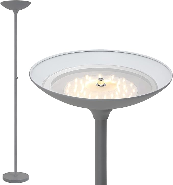BoostArea Torchiere Floor Lamp, 24W Super Bright LED Standing Lamp, Stepless Dimmable Pole Lamp with 3000K Lighting, Rotary Switch, 70 Inch Tall Metal Modern Floor lamps for Living Room/Bedroom Gray - LeafyLoom