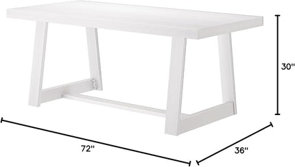 Plank+Beam 72 Inch Farmhouse Dining Table, Solid Wood Rustic Kitchen Table, Large Wooden Rectangular Dinner Table for Dining Room, Home Office, Living Room Furniture, Easy Assembly, White Wirebrush - LeafyLoom