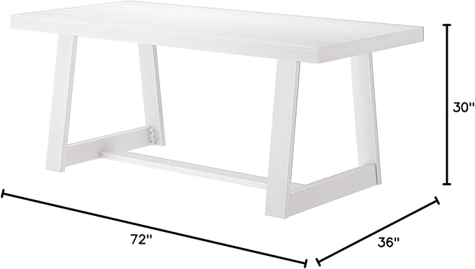 Plank+Beam 72 Inch Farmhouse Dining Table, Solid Wood Rustic Kitchen Table, Large Wooden Rectangular Dinner Table for Dining Room, Home Office, Living Room Furniture, Easy Assembly, White Wirebrush - LeafyLoom