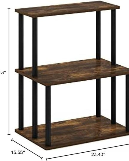 Furinno Turn-N-Tube 3-Tier Toolless Kitchen Storage Shelf, Amber Pine/Black - LeafyLoom