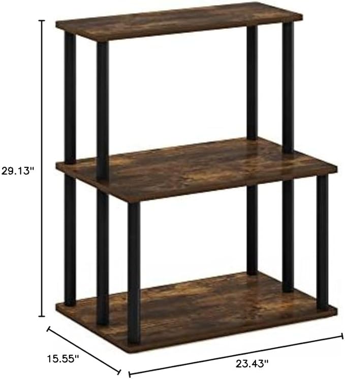 Furinno Turn-N-Tube 3-Tier Toolless Kitchen Storage Shelf, Amber Pine/Black - LeafyLoom