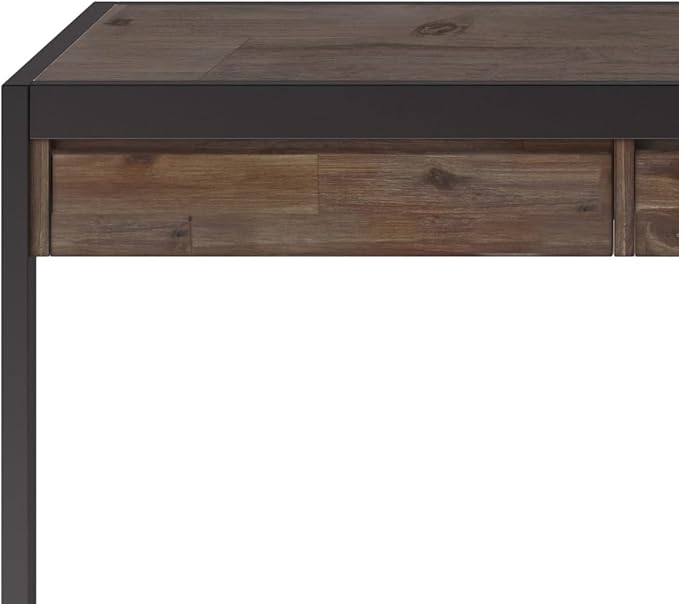 SIMPLIHOME Erina SOLID WOOD and Metal Modern Industrial 72 inch Wide Home Office Desk, Writing Table, Workstation, Study Table Furniture in Rustic Natural Aged Brown with 2 Drawers - LeafyLoom