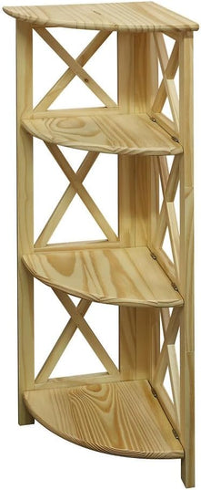 Casual Home Montego 3-Shelf Corner Folding Bookcase with Mantel Top, Natural - LeafyLoom