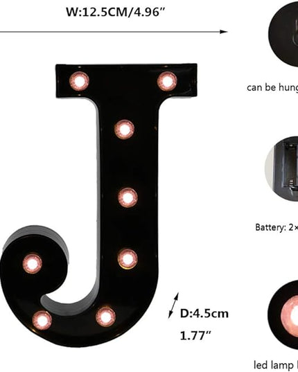 Light Up Black Alphabet Marquee Letters Sign LED Marquee Number Lights Sign for Night Light Home Bar Christmas Lamp Wedding Party Birthday Decoration J - LeafyLoom