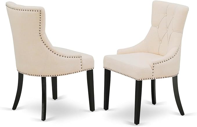 East West Furniture DLFR5-BLK-02 Nook Kitchen Table Set - 4 Parson Dining Room Chairs with Light Beige Linen Fabric Seat and Button tufted Back - Drop Leaves Pedestal Kitchen Table (Black Finish) - LeafyLoom