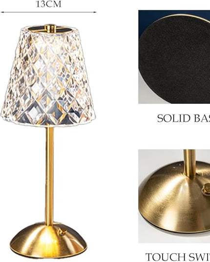 Cordless Metal Desk Lamp, Touch Sensor Control LED Table Lamp,3 Color Stepless Dimmable Battery Powered Lamp,Night Light for Kids Nursery,Bedroom/Desk/Cafe (Gold-1) - LeafyLoom