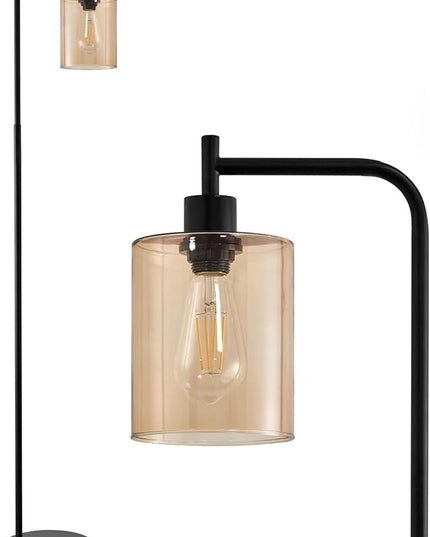 Oneach 66.5 '' Black Floor Lamps for Living Room with Glass Lampshade Tall Floor Lamp with LED Bulb Industrial Standing Lamp for Bedroom - LeafyLoom