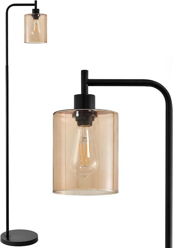 Oneach 66.5 '' Black Floor Lamps for Living Room with Glass Lampshade Tall Floor Lamp with LED Bulb Industrial Standing Lamp for Bedroom - LeafyLoom