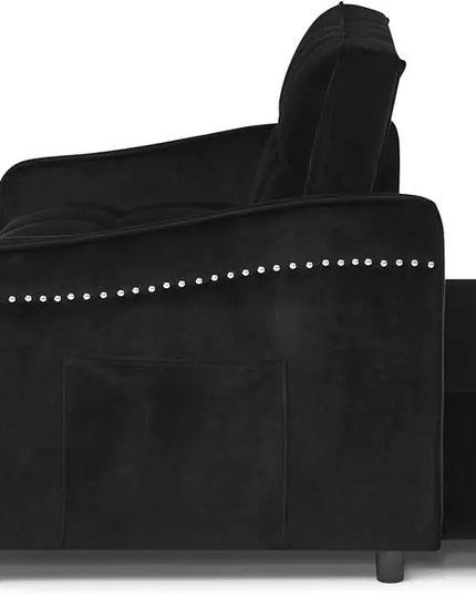 Tufted Convertible Futon Loveseat Pull Out Couch Bed 3 in 1 Velvet Upholstered Sleeper Sofa Recliner Love Seat Lounge Chaise Daybed with Adjustable Backrest Type C and USB Charging for Living Room - LeafyLoom