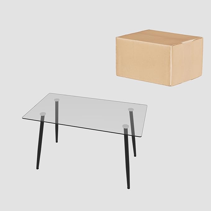 NicBex 51.18Inch Rectangular Dining Table,Modern Kitchen Table with Tempered Glass Tabletop and Black Metal Legs for 6 to 8,Large Dining Room Table for Kitchen,Meeting Room and Living Room,Transparent - LeafyLoom