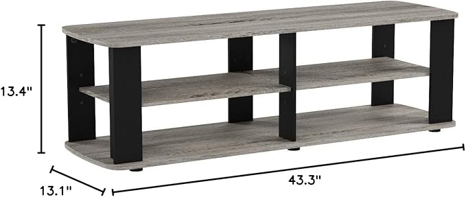 FURINNO Nelly Entertainment Center TV Stand, Short 43.3"(W) x13.4(H) x13.1(D), French Oak Grey/Black - LeafyLoom