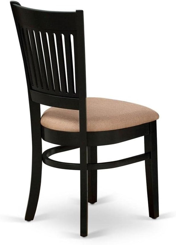 East West Furniture Vancouver Dining Linen Fabric Upholstered Wood Chairs, Set of 2, Black - LeafyLoom