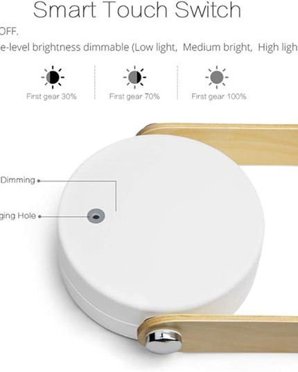 4-in-1 Foldable Table Lamp,USB Retractable LED Light,Wooden Handle Portable Lantern Light and Flashlight,Touch Control Dimmable 3 Level Brightness Night Light for Reading, Outdoor Camping (Grey) - LeafyLoom