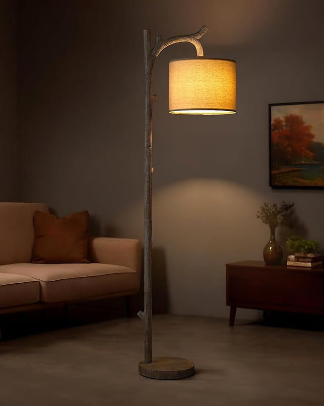 OYEARS Rustic Farmhouse Tree Trunk Floor Lamp Classic Country Wood Grain Resin Vintage 61.25" Standing Floor Lamp Retro Decorative Lamp for Bedroom Living Room Office… - LeafyLoom
