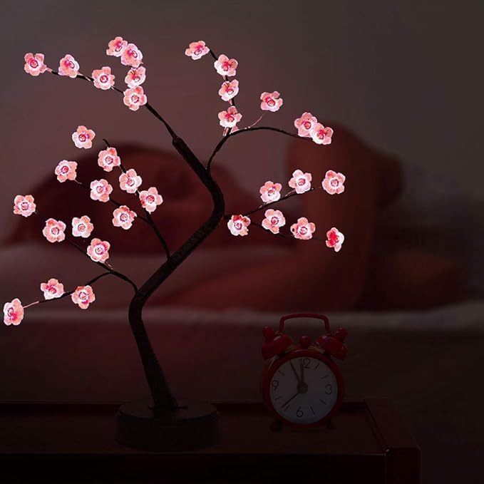 OTAVILEM Bonsai Tree Light, Tree Lamps for Living Room, Cute Night Light for House Decor, Good for Gifts, Home Decorations, Weddings, Christmas and More (Pink Cherry Blossom, 36 LED) - LeafyLoom