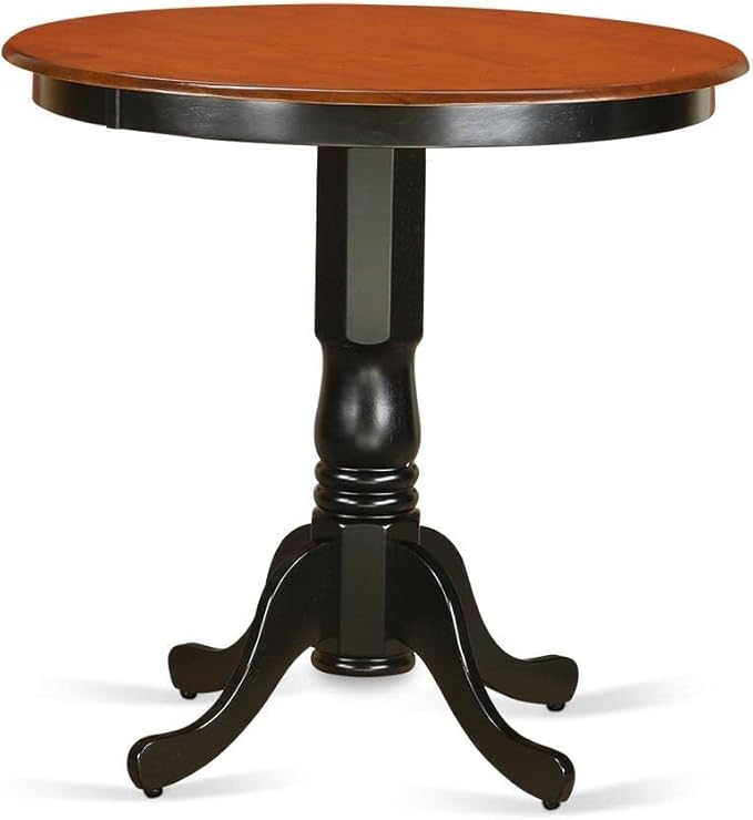 East West Furniture JAQU5-BLK-W 5 Piece Counter Height Dining Table Set Includes a Round Kitchen Table with Pedestal and 4 Dining Room Chairs, 36x36 Inch, Black & Cherry - LeafyLoom