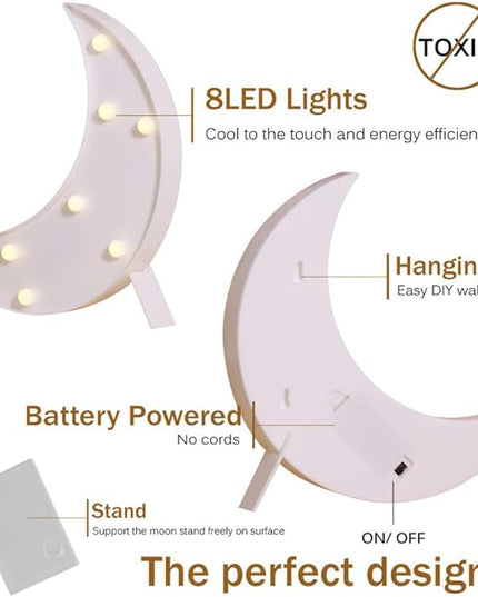 Pooqla Decorative LED Crescent Moon Marquee Sign - Moon Marquee Letters LED Lights - Nursery Night Lamp Gift - Ramadan Decorations for Home(White) - LeafyLoom